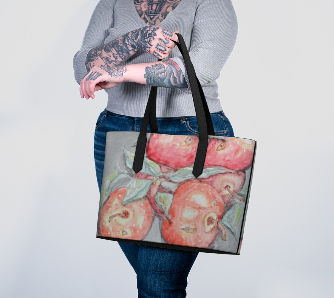 Vegan Leather Tote Bag Watercolor Apples