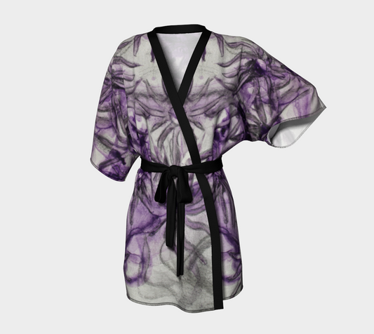 Kimono Robe Purple Aster Flowers