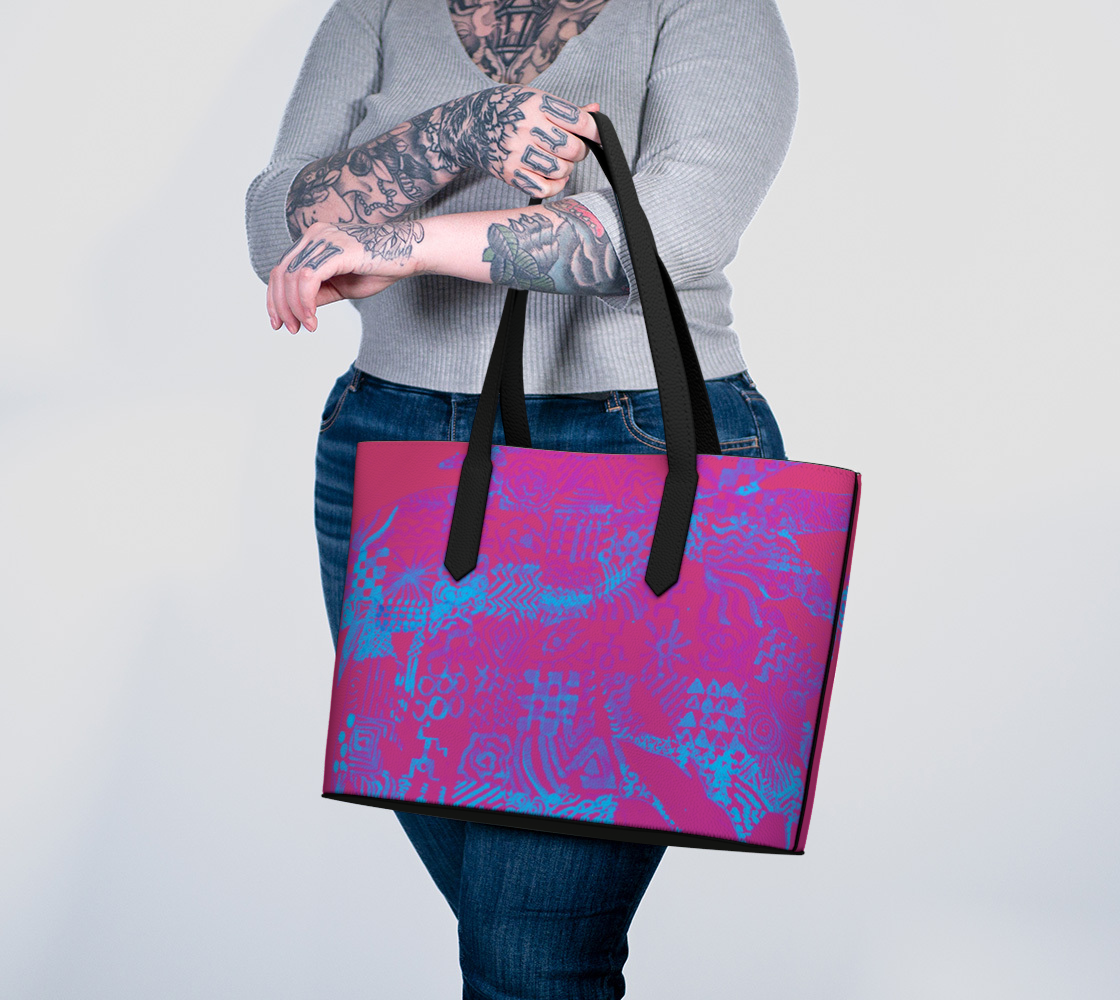 Vegan Leather Tote Bag Abstract Blue Beta Fish