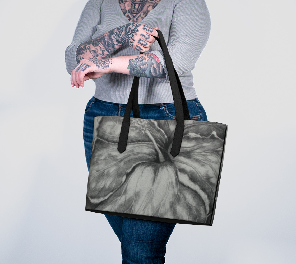 Vegan Leather Tote Bag Hibiscus Grisaille