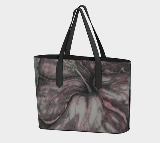 Vegan Leather Tote Bag Pink Hibiscus Grisaille