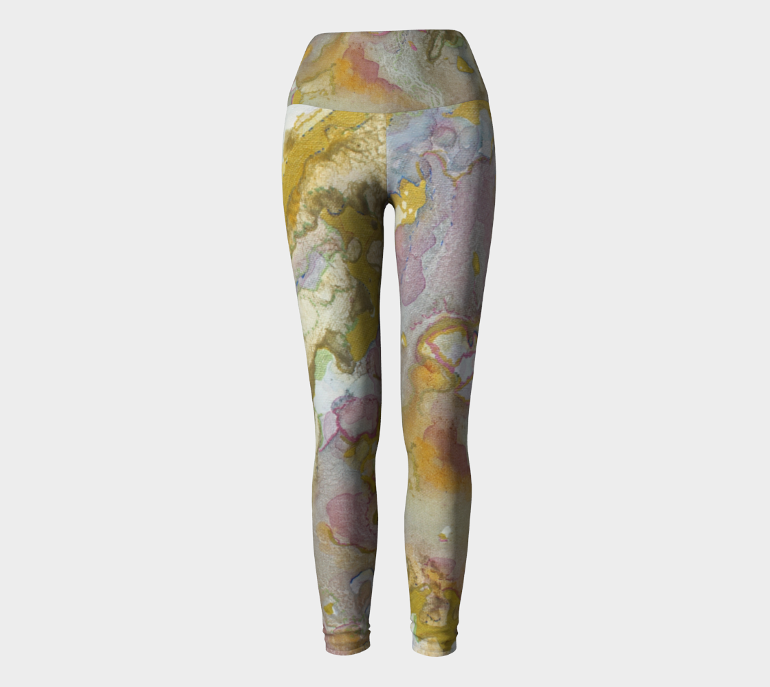 Yoga Leggings Plant Ink and Metallic Abstract