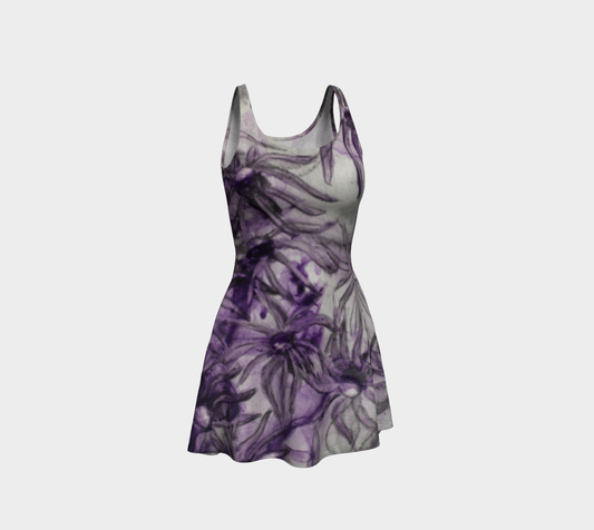 Flare Dress Purple Aster Flowers