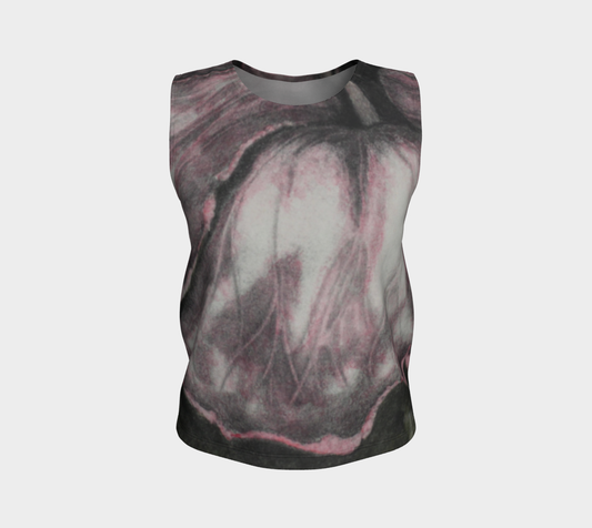 Loose Tank Top Pink Hibiscus Colored Pencil Grisaille