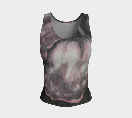Fitted Tank Top Pink Hibiscus Colored Pencil Grisaille