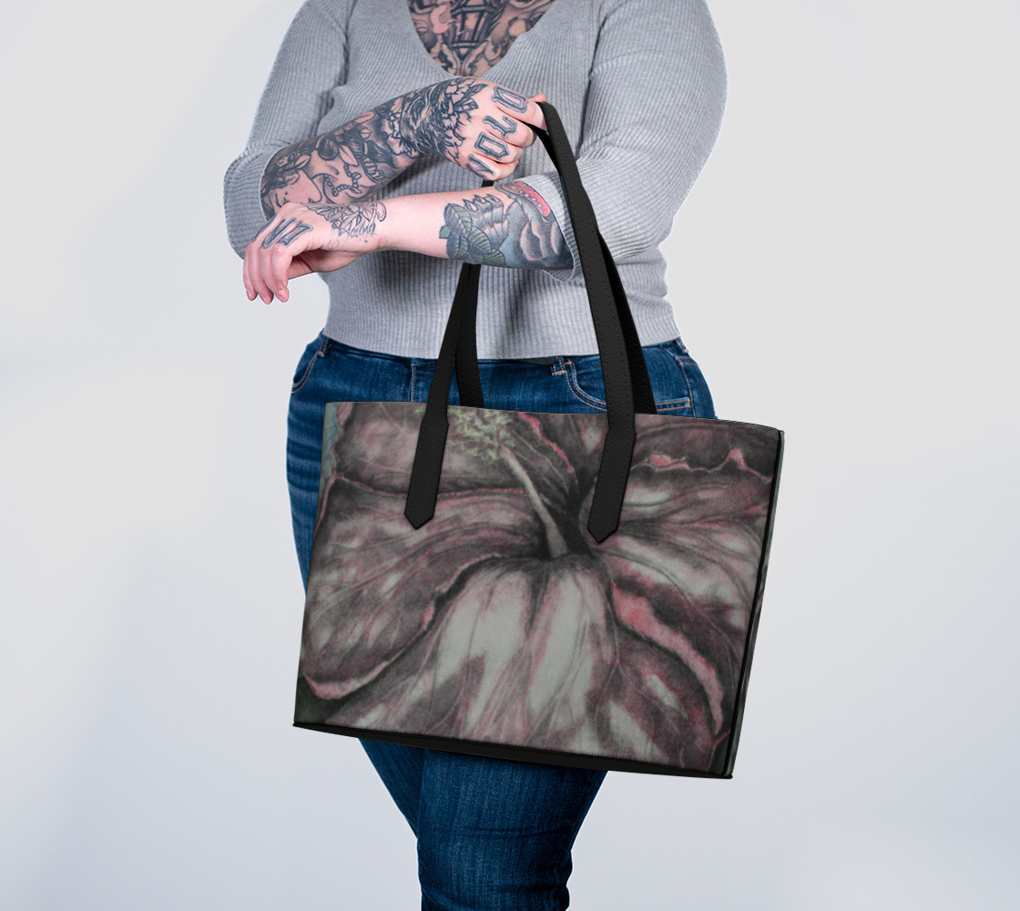 Vegan Leather Tote Bag Pink Hibiscus Grisaille