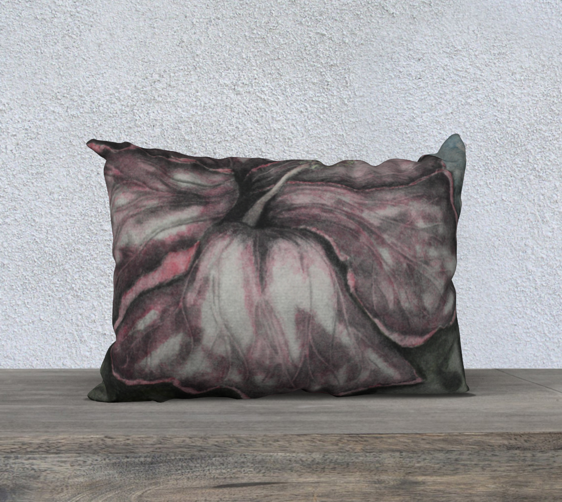 20" x 14" Pillow Case Pink Hibiscus Colored Pencil Grisaille
