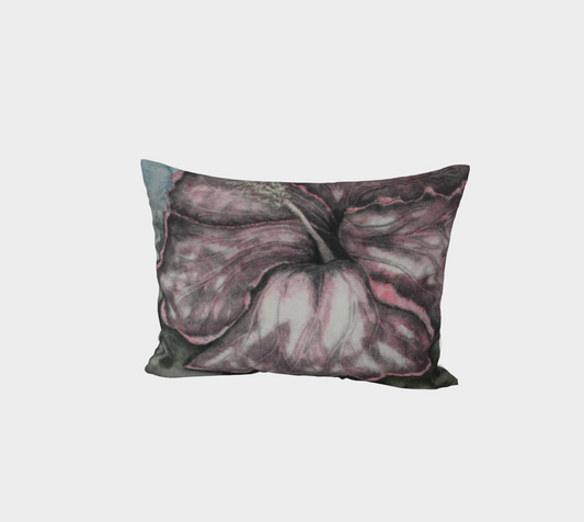 Bed Pillow Sham Pink Hibiscus Colored Pencil Grisaille