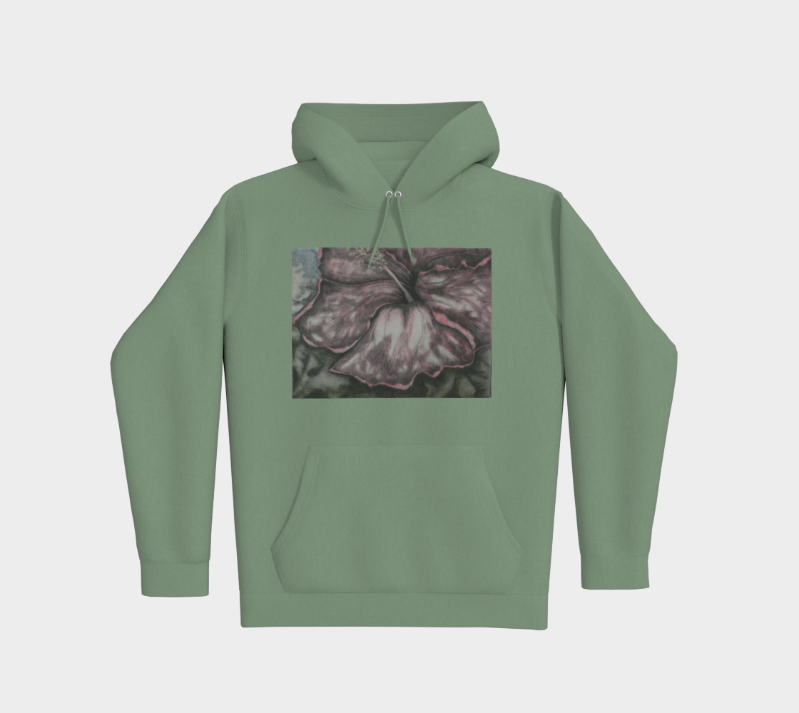 Premium pullover hoodie Pink Hibiscus Grisaille